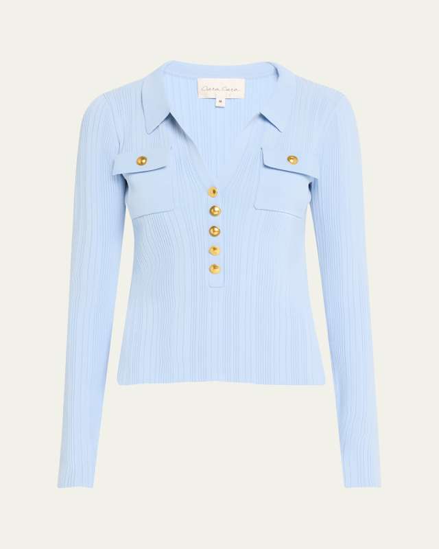Belleport Rib-Knit Button Top